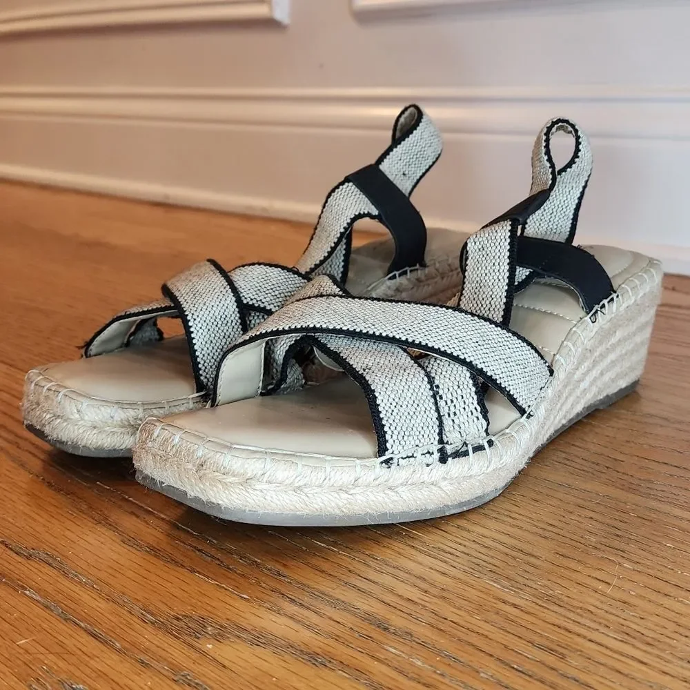 Me Too Cami Wedge Heels Sandals Linen and Black 10